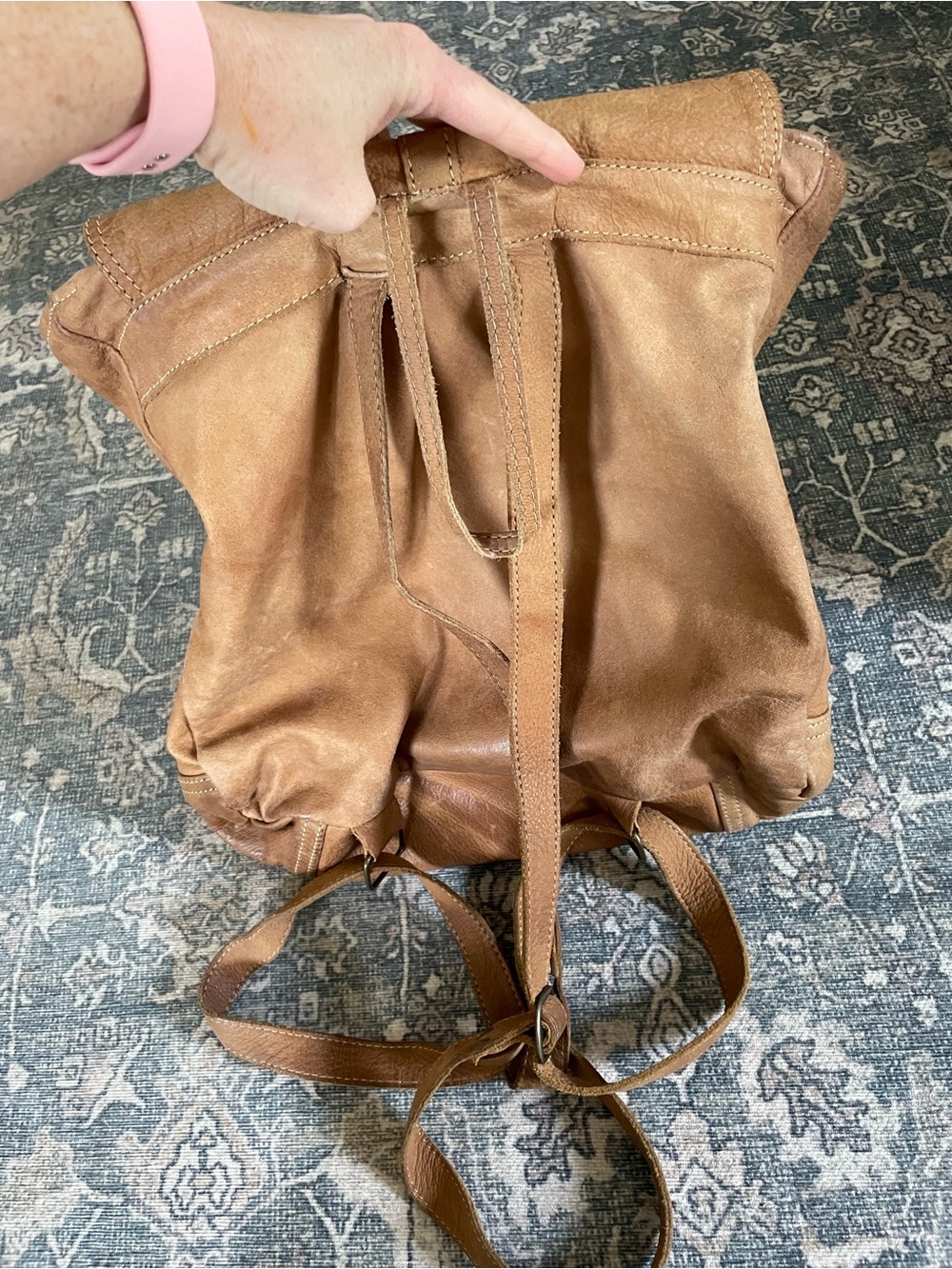 Camel Colored Leather Backpack Purse by Myra Bag - Picture 2 of 4